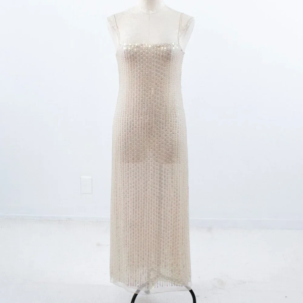 SOLD Dress Vintage 90s Genny Prada 4 Silk Hologram Sequin Formal Wedding Gown - Picture 11 of 15